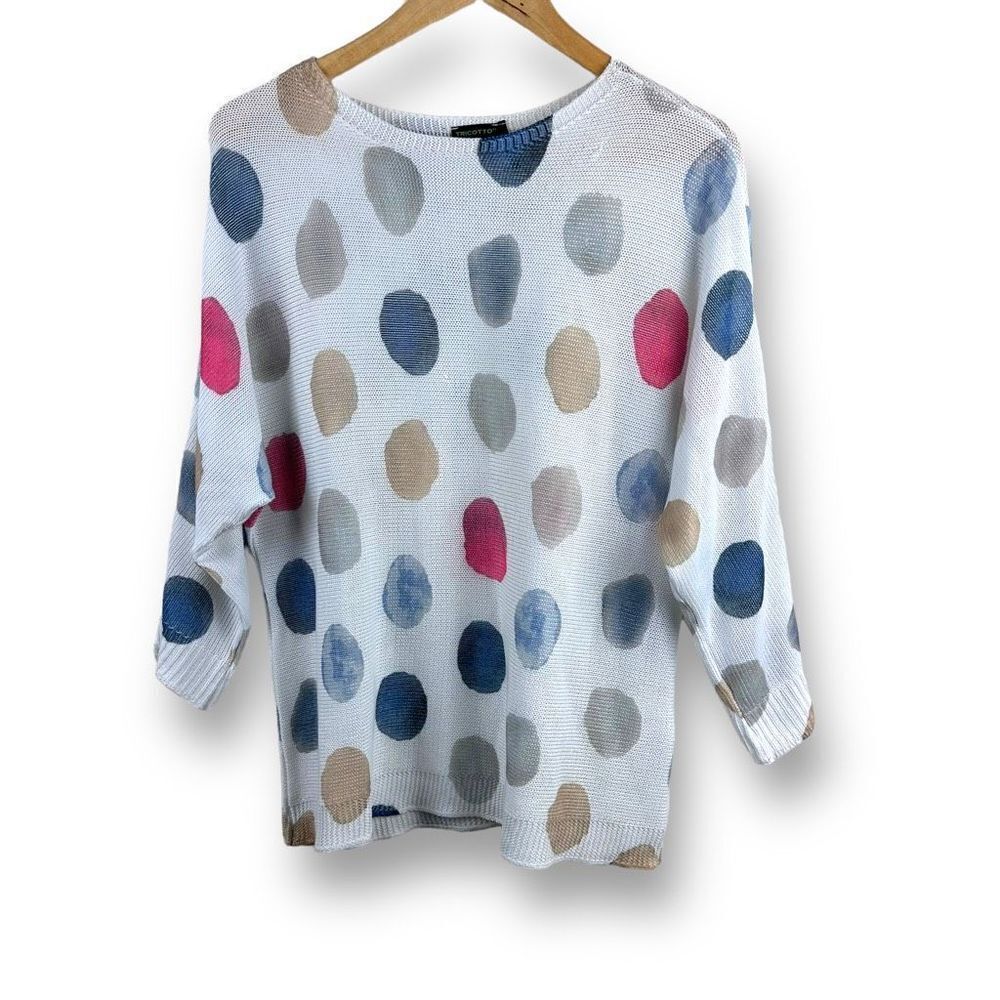 Tricotto Womens Watercolor Sweater Top 3/4 Sleeve Dots Pullover Multicolor Large